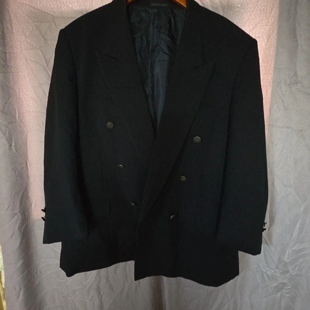 Dino Di Palma Blazer Mens 44S Black Double Breasted Formal Suit Jacket